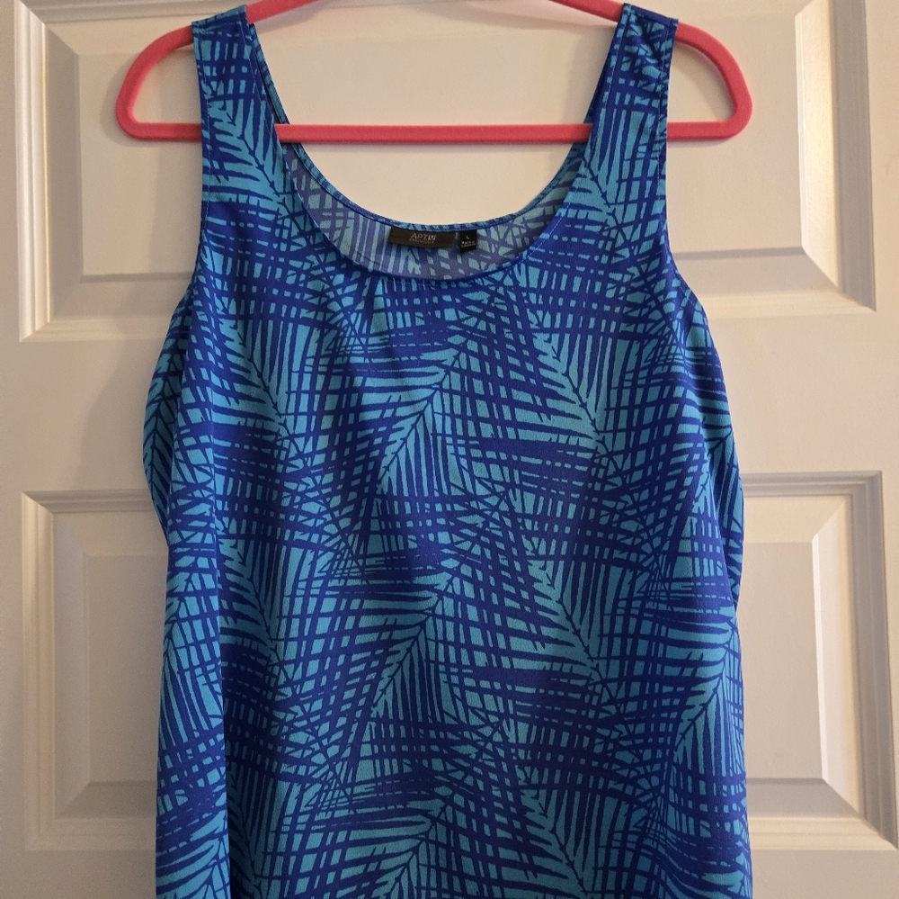 Essentials Blue Tropical Tank Top Sz L